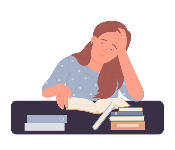 Aburrido leyendo adolescente mujer — Vector de stock