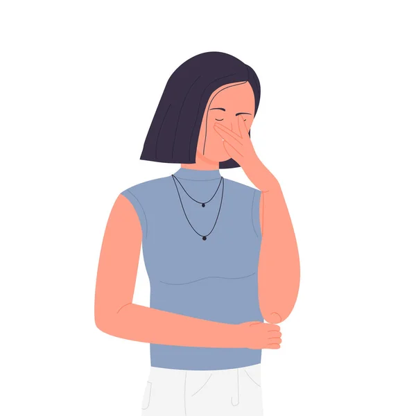 Ντροπιασμένη γυναίκα δείχνουν λύπη απομονωμένη εικόνα — Διανυσματικό Αρχείο