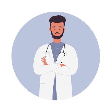 Steteskoplu sakallı erkek doktor.