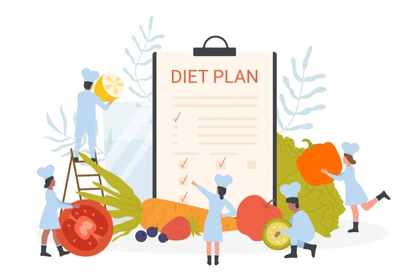 Piano dietetico, programma di disintossicazione, chef che tengono verdure per menu dietetici — Vettoriale Stock