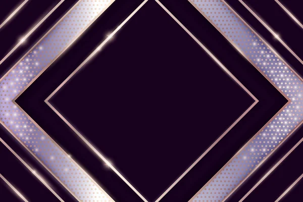 Black geometric background for product presentation with gold lines, purple rhombus strip — стоковый вектор