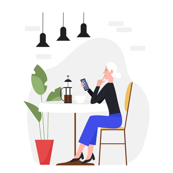 Woman at the cafe having tea break — Stok Vektör