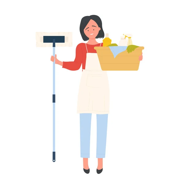Femme de ménage avec kit de nettoyage et de lavage — Image vectorielle