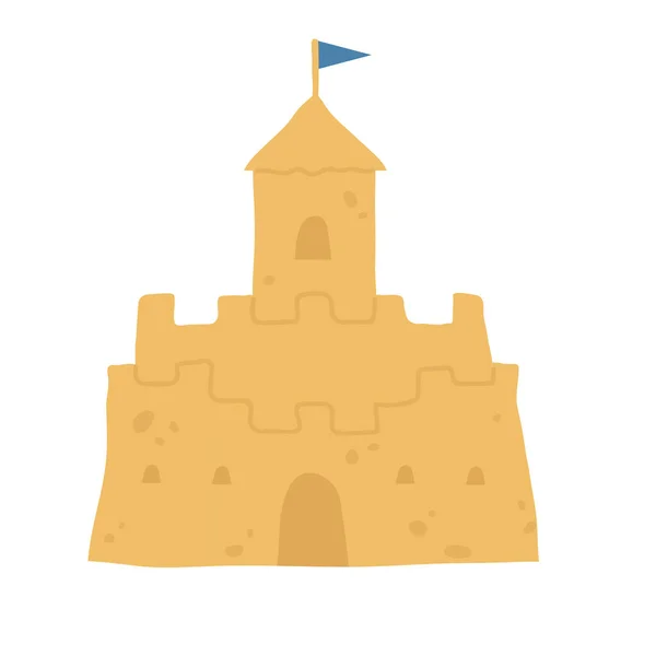 Big beach sandcastle with flag on the top — Vettoriale Stock