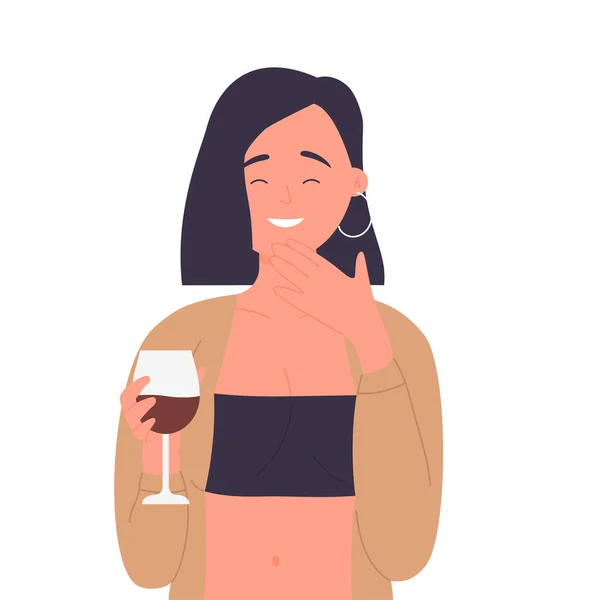 Smiling young lady holding glass wine - Stok Vektor