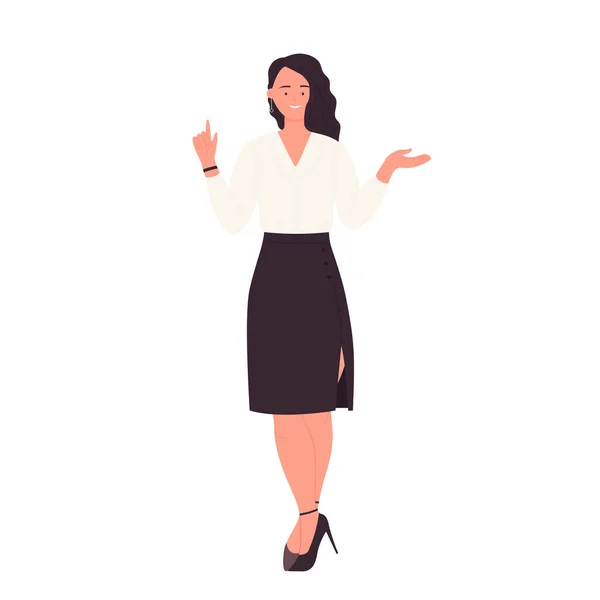 Businesswoman poiting finger up — Stock Vector