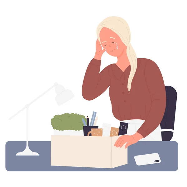 Fired female office employee crying — Stock Vector