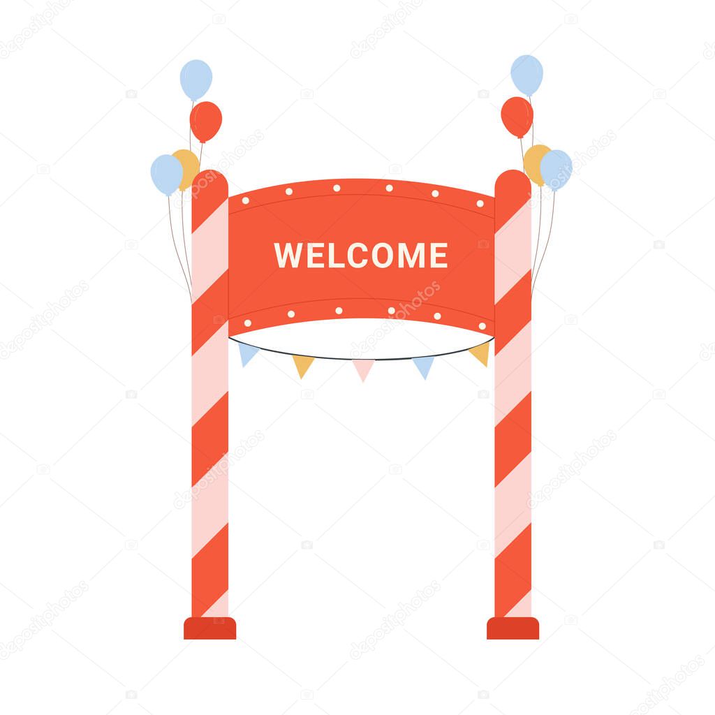 Circus welcome entry gate. Amusement park entrance, entertainment event vector illustration