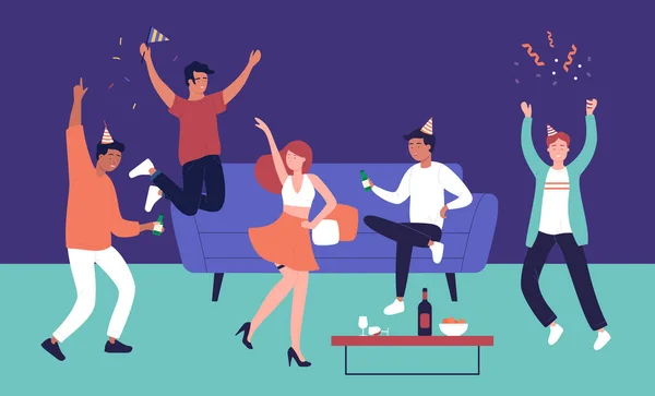 Bachelor Party Maison Dessin Animé Garçons Heureux Aiment Temps Tenant — Image vectorielle