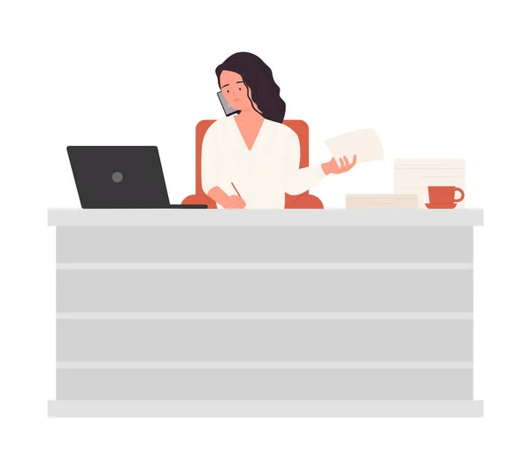 Femme Affaires Poste Travail Gestionnaire Réception Illustration Vectorielle — Image vectorielle