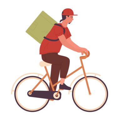 Bisikletli servis kuryesi. Gıda ekspres nakliyat, çevrimiçi sipariş vektör illüstrasyonu