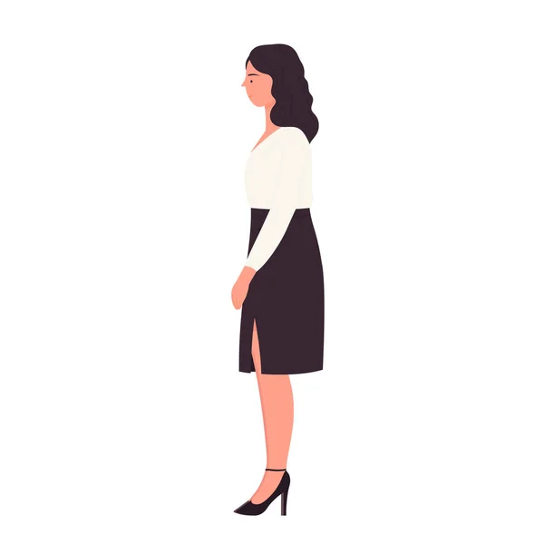 Seitenansicht Der Stehenden Geschäftsfrau Büroangestellte Formaler Kleidung Vektor Illustration — Stockvektor