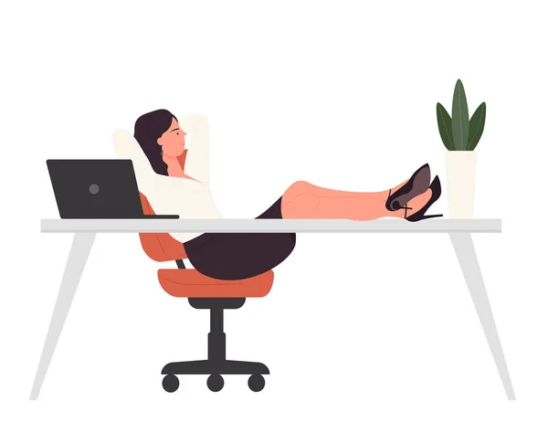 Relaxed Businesswoman Workstation Manager Legs Table Vector Illustration — Stock Vector