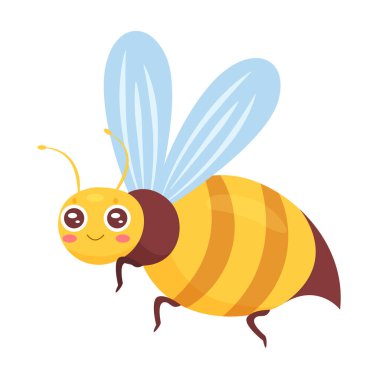 Şirin gülümseyen arı. Uçan yabani böcek, kanatlı küçük hayvan, tozlaşma bal arısı çizimi