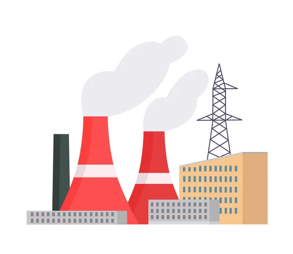 Tepelná Elektrárna Výroba Budovy Potrubí Kouřovým Vektorem Ilustrace — Stockový vektor