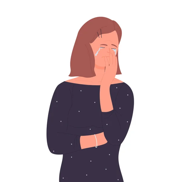 Suffering Crying Woman Depression Anxiety Problems Mental Disorders Vector Illustration — Stock Vector