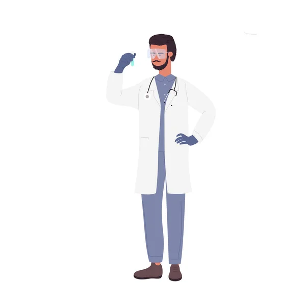 Dokter Met Laboratoriumbuis Medische Wetenschapper Ziekenhuis Lab Werknemer Vector Illustratie — Stockvector