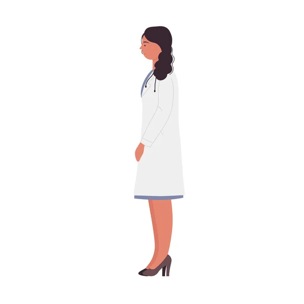 Ayakta Duran Kadın Doktorun Yan Bakışı Hastane Kadın Çalışanı Üniformalı — Stok Vektör