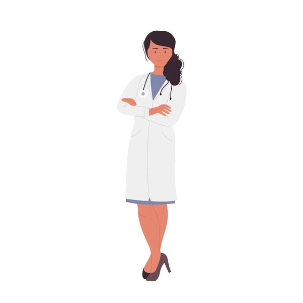 Profesyonel Kadın Doktor Kollarını Kavuşturdu Güvenilir Tıbbi Hastane Çalışanı Vektör — Stok Vektör