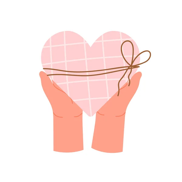 Подарок Сердца Человеческих Руках Празднование Дня Святого Валентина Векторная Иллюстрация — стоковый вектор