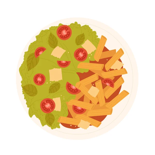 Vejetaryen Makarna Salatası Talyan Mutfağı Geleneksel Yemekler Sağlıklı Yemek Tarifleri — Stok Vektör
