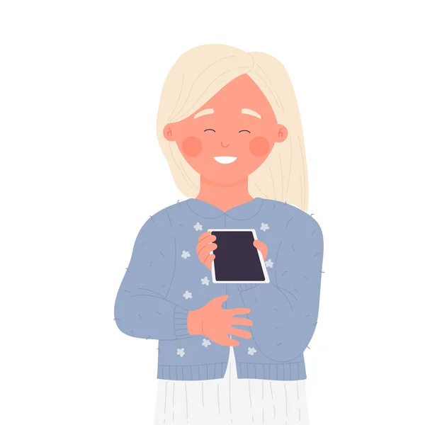 Смеющаяся Девушка Разговаривает Телефону Обсуждение Мобильных Векторных Иллюстраций Громкоговорителей — стоковый вектор