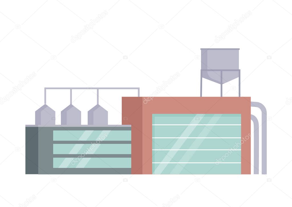 Urban industrial building. Industrial factory, manufacturing territory vector illustration