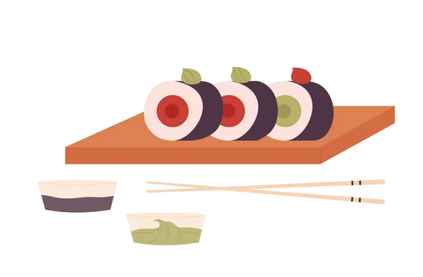 Japanese Sushi Delivery Service Online Food Ordering Shipping Vector Illustration — Stok Vektör