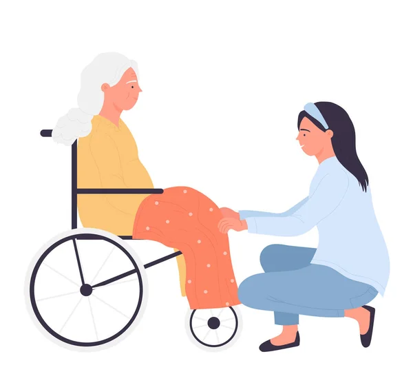Eldercare People Disability Supporting Assistance Seniors Vector Illustration — Stockvector