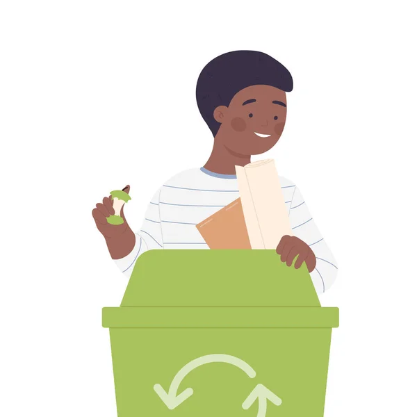 Little Kid Doing Waste Sorting Ecology Education Protective Nature Campaign — Image vectorielle