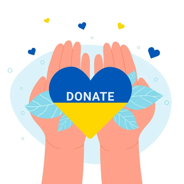Hands Volunteer Holding Yellow Blue Heart Colors Ukrainian Flag Donate — стоковый вектор