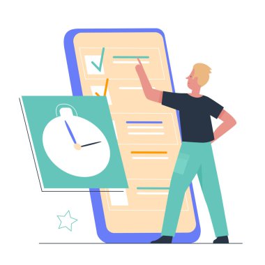 Time control smartphone app. Managing personal activities, tasks deadline vector illustration