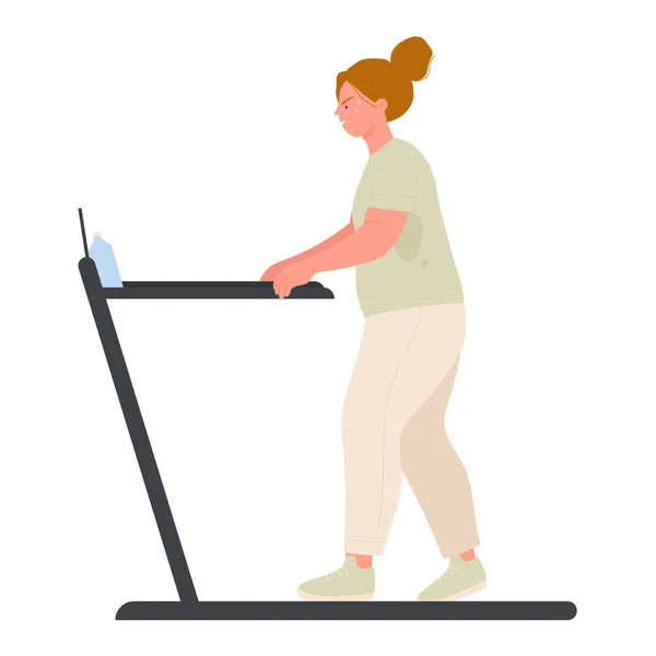 Fat Girl Running Treadmill Weight Loss Physical Program Fitness Exercise — Διανυσματικό Αρχείο