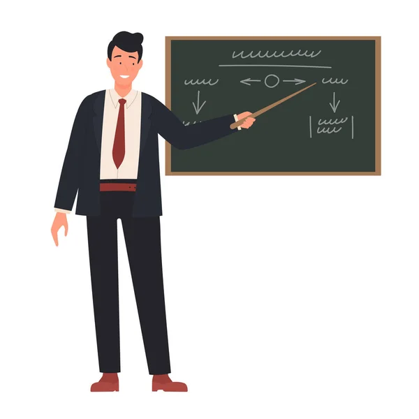 School Professor Teaching Chalkboard Teacher Giving Lesson Vector Illustration — Vetor de Stock