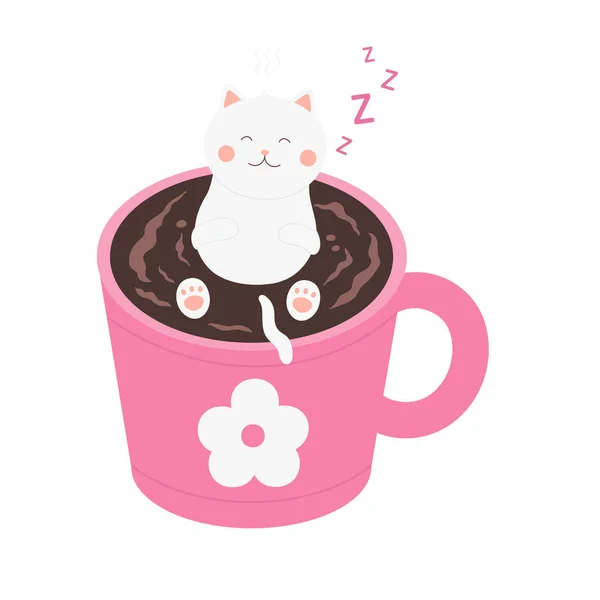 Cute Cats Swim Relax Coffee Tea Cup Vector Isolated White — Stock Vector