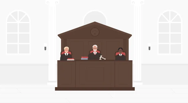 Court Room Panel Judges Vector Illustration Cartoon People Sitting Desk — Stock Vector