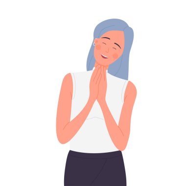 Excited and happy young girl. Pleasant girl in positive mood vector illustration