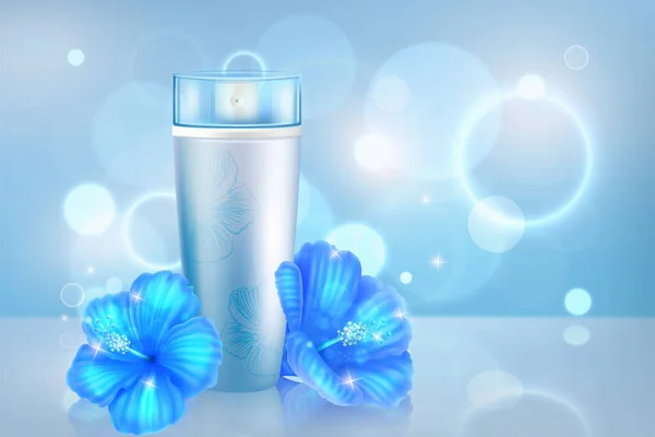 Cosmetic Spray Ads Vector Illustration Realistic Aroma Perfume Serum Bottle — Vetor de Stock