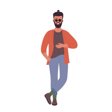 Pride pose of cool hipster man. Stylish handsome boy in casual clothes vector illustration