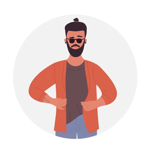 Bearded Hipster Man Cool Young Boy Glasses Casual Dressing Vector — Stock Vector