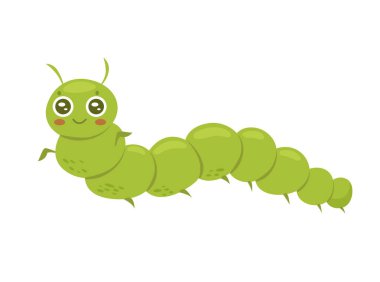 Green cute caterpillar. Garden plants and trees pest, wildlife insect vector illustration