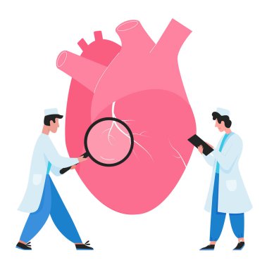 Healthcare medical concept. Healthy heart vector illustration. Mini doctors specialists near heart web banner background