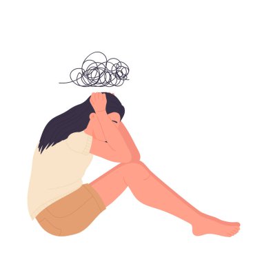 Girl with depression mental disorder. Anxiety problem and apathy mood vector illustration