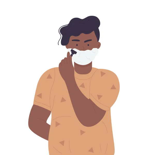 Man Shaving Morning Daily Care Routine Hygiene Procedures Vector Illustration — Stok Vektör