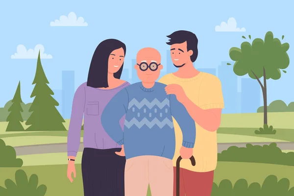 Senior Man His Children Happy Family Moment Retired Parent Kids — 图库矢量图片