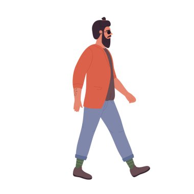 Walking cool hipster man. Stylish young boy in casual clothes vector illustration