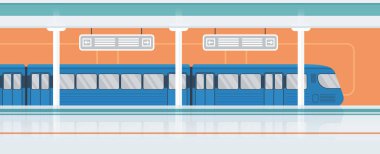 Platformun yakınında tren olan metro istasyonu. Çizgi film içi boş metro içi, yolcu taşımacılığı için umumi metropol. Şehir altyapısı, ulaşım kavramı