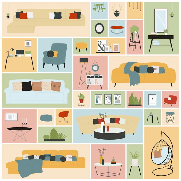 Mobiliário Definido Para Casa Apartamento Escritório Vetor Ilustração Desenhos Animados —  Vetores de Stock