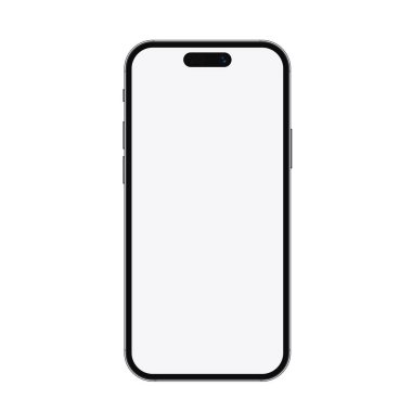 Herhangi bir proje vektör illüstrasyonu için gerçekçi bir telefon modeli. Siyah ince çerçeve dinamik adanın yeni moda versiyonu beyaz ekranlı akıllı telefon görüntüsü.