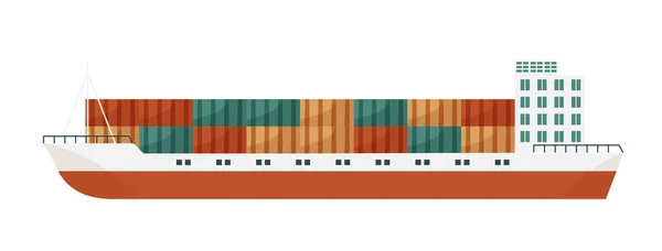 Cargo Handelsschiff Containerschiff Güterverkehr Seetransport Vektor Illustration — Stockvektor